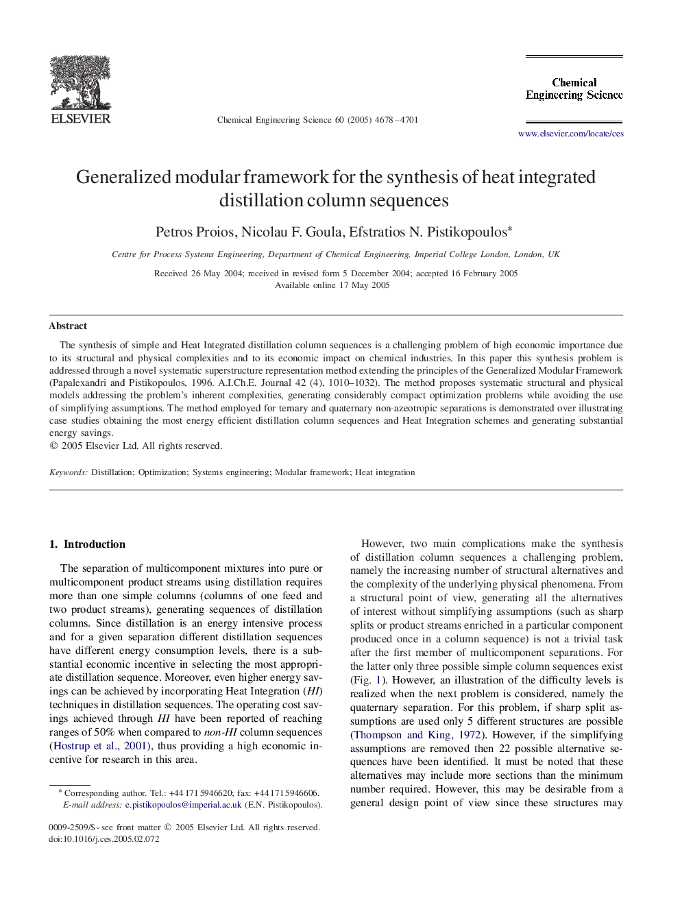 Generalized modular framework for the synthesis of heat integrated distillation column sequences