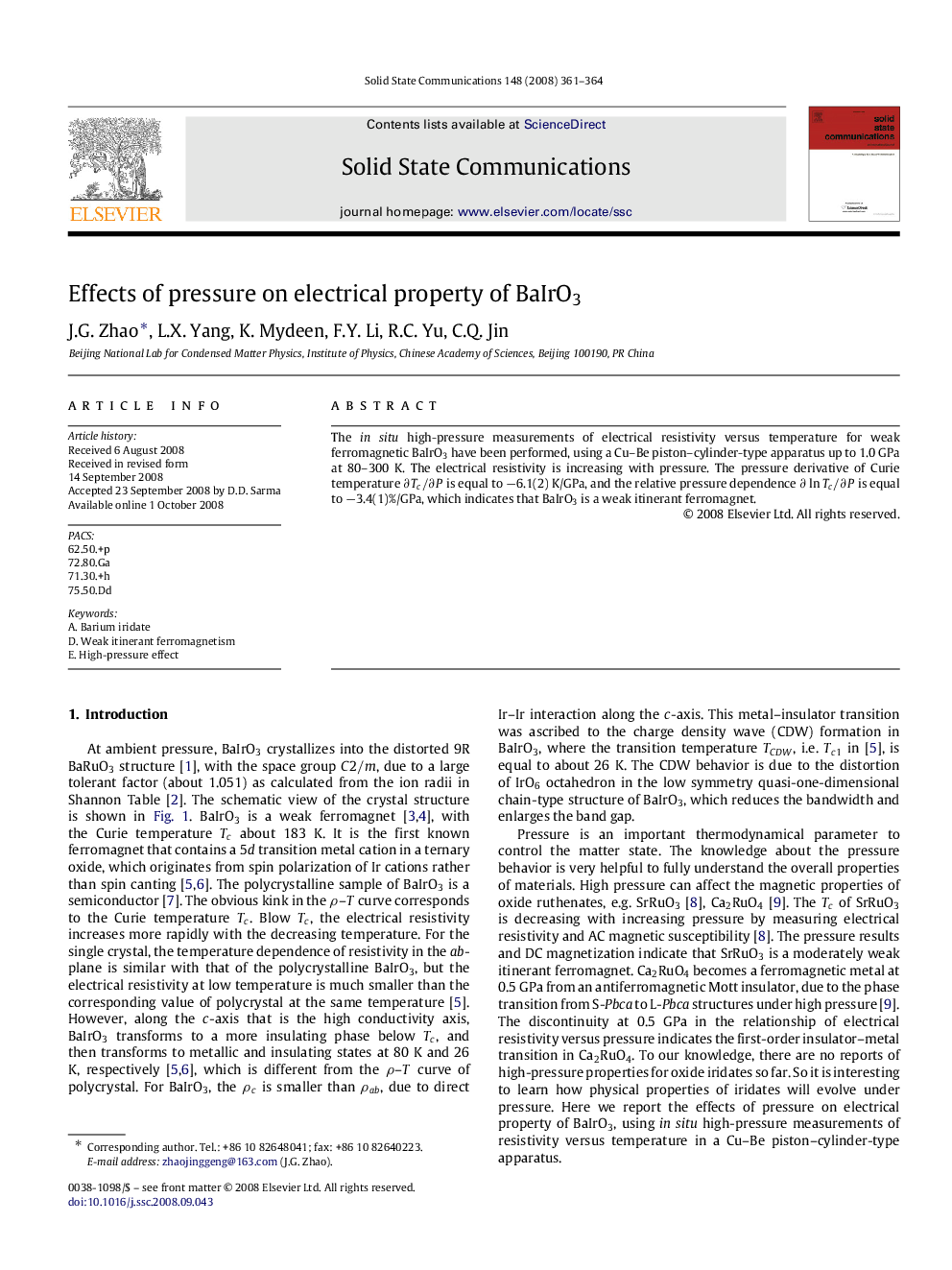 Effects of pressure on electrical property of BaIrO3