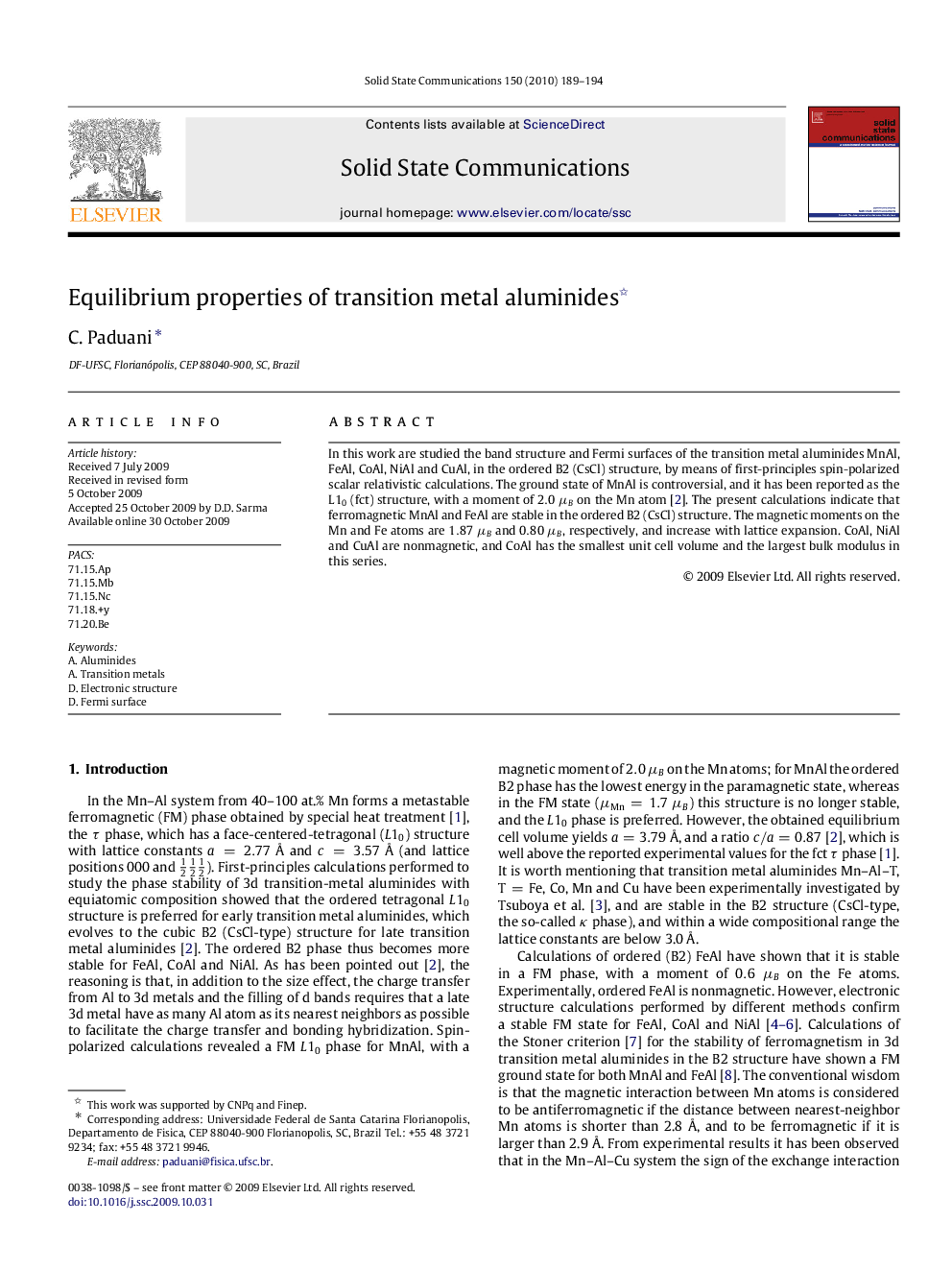 Equilibrium properties of transition metal aluminides