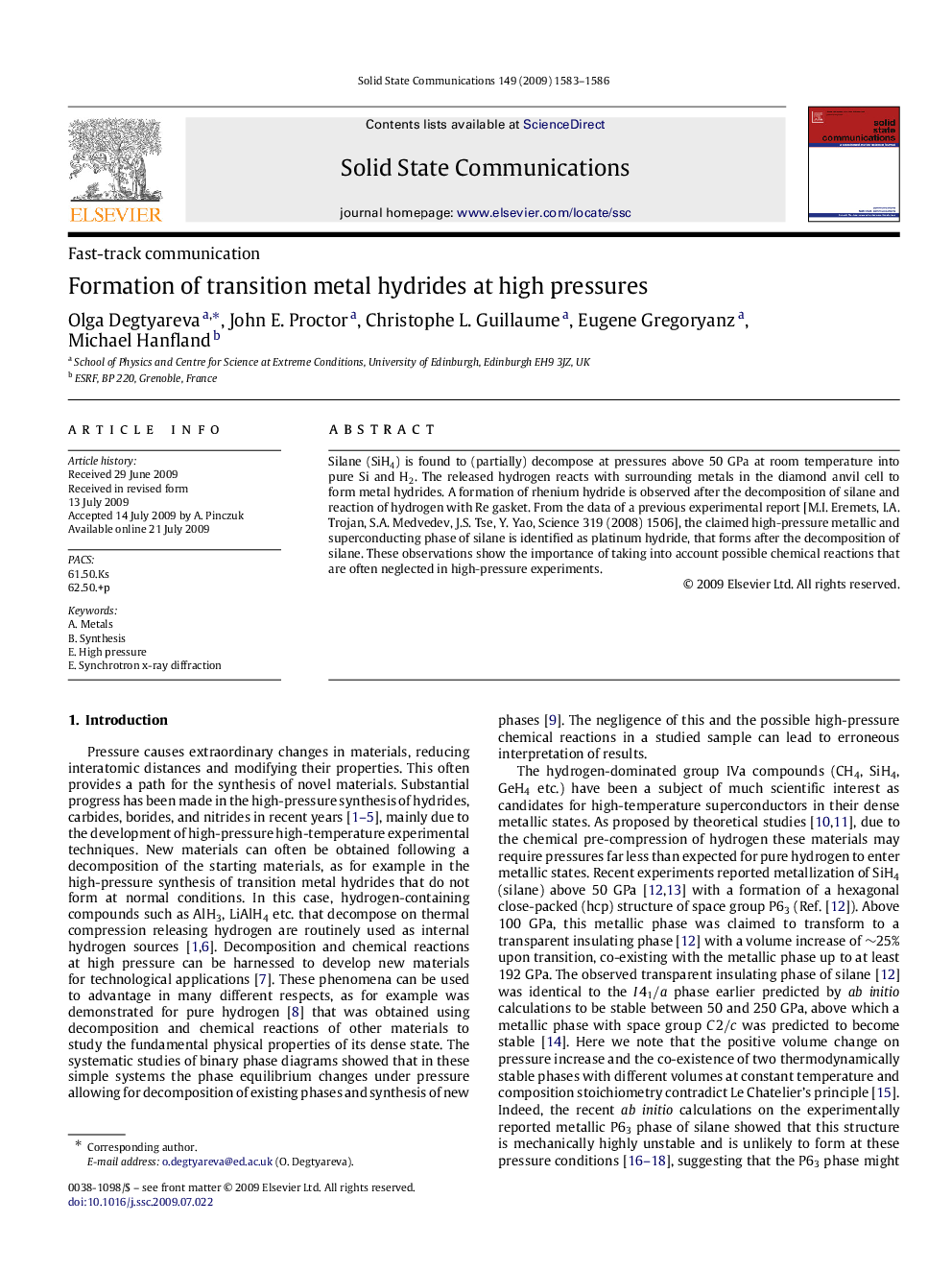 Formation of transition metal hydrides at high pressures