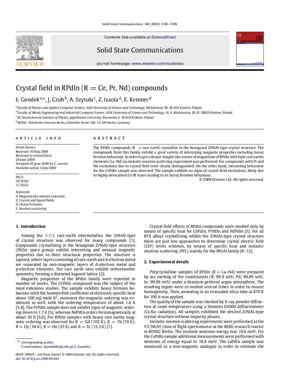 Crystal field in RPdIn (R=Ce, Pr, Nd) compounds