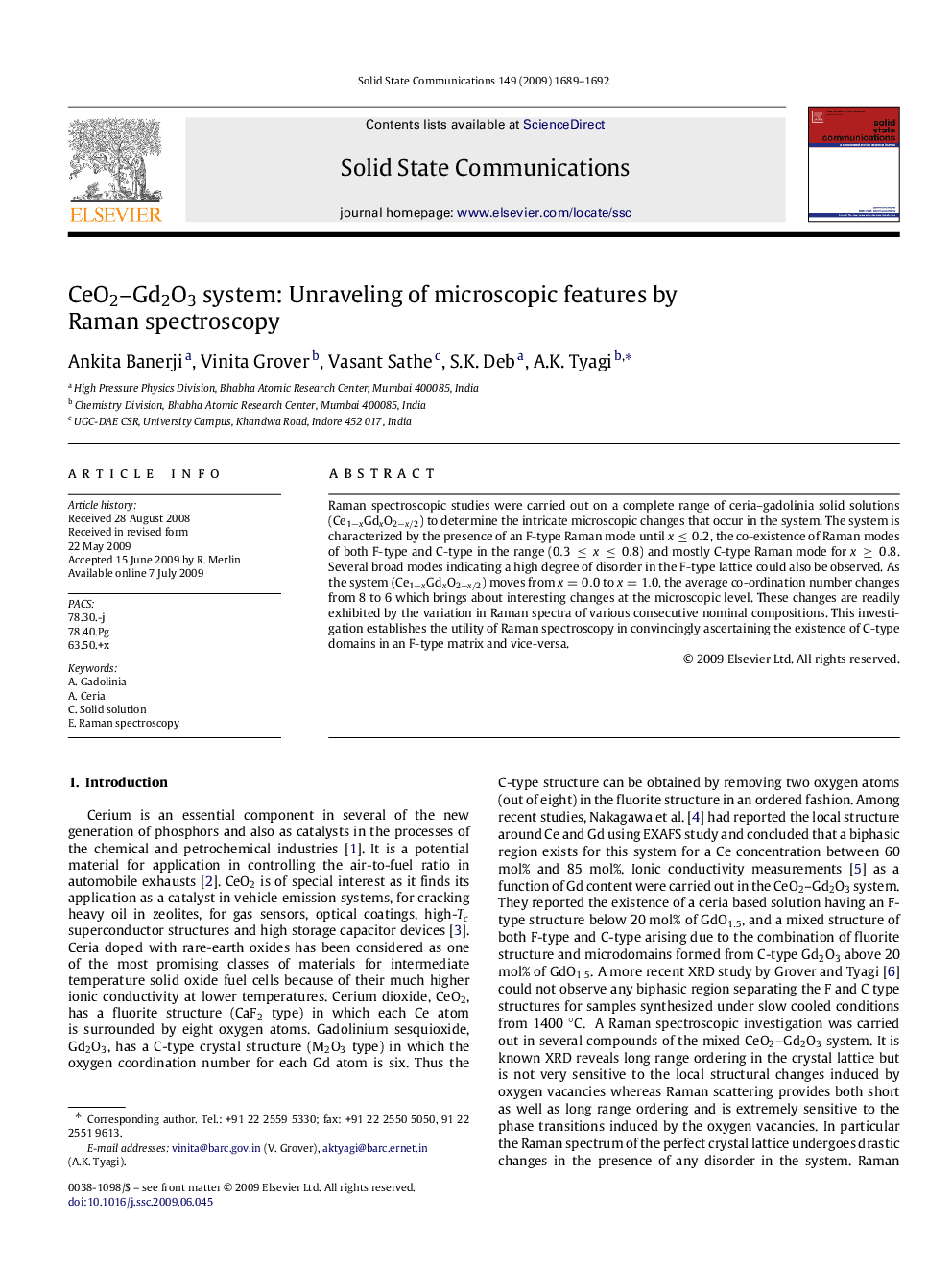 CeO2–Gd2O3 system: Unraveling of microscopic features by Raman spectroscopy