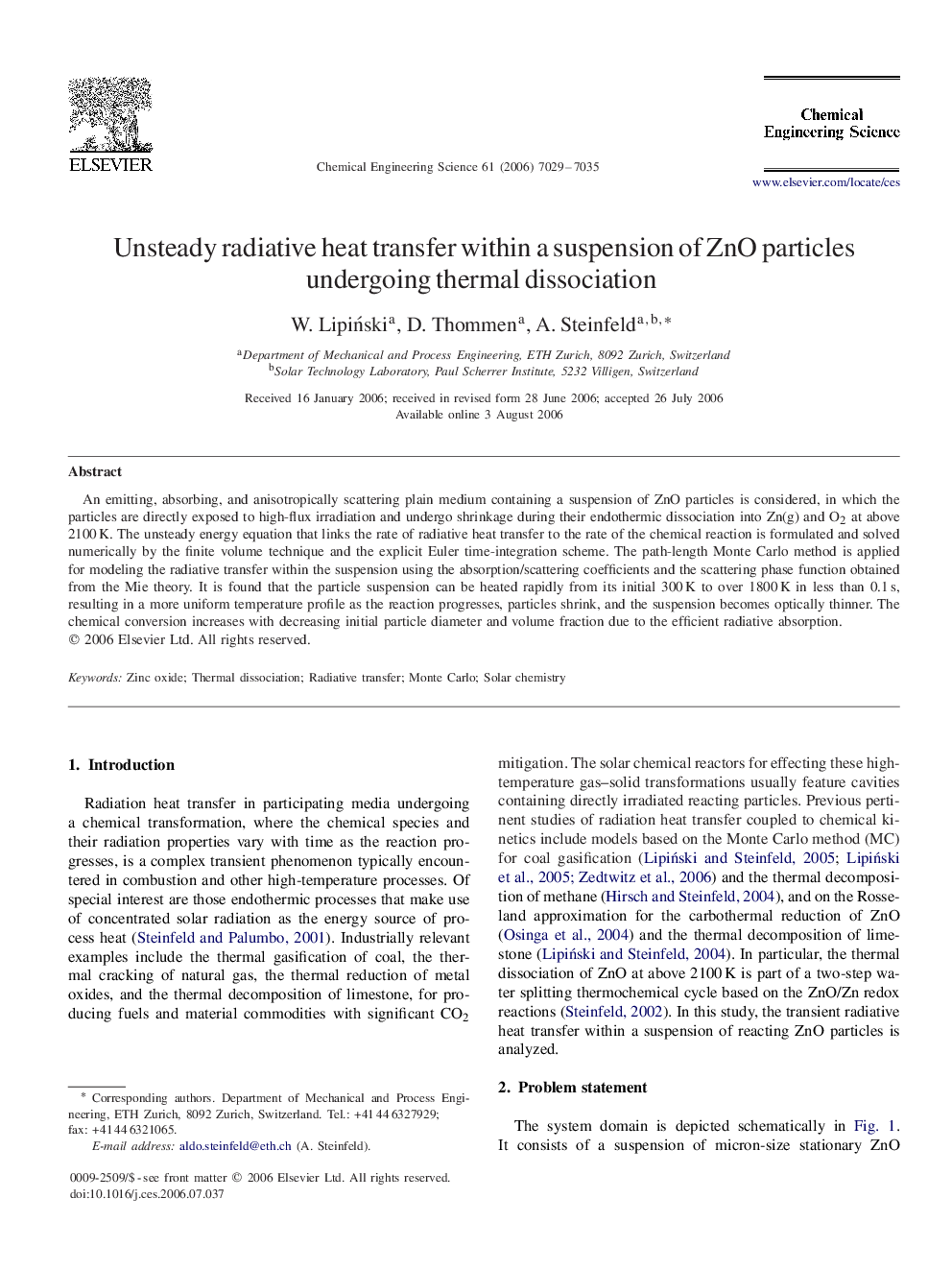 Unsteady radiative heat transfer within a suspension of ZnO particles undergoing thermal dissociation