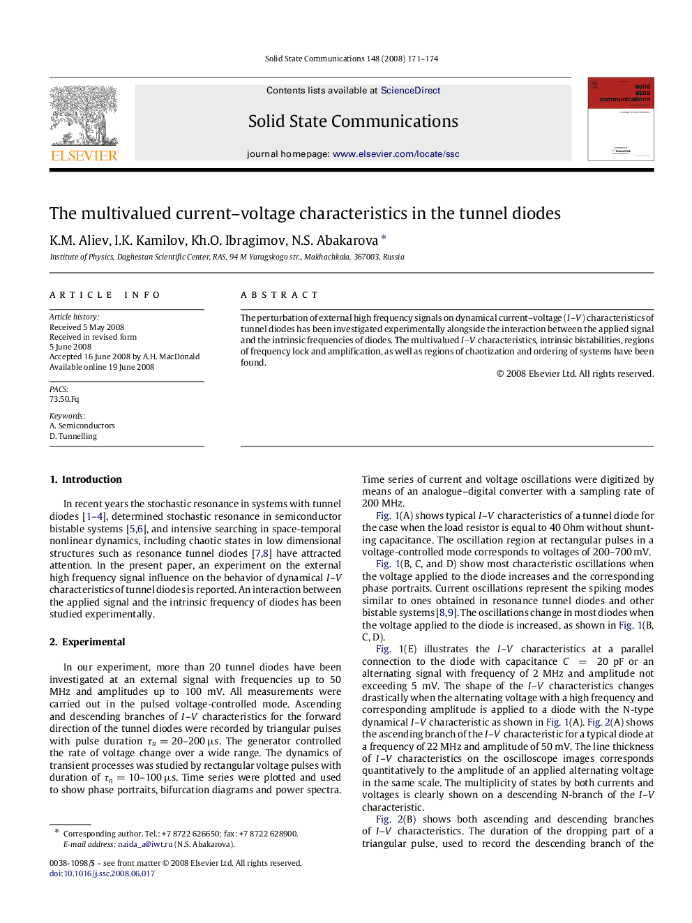 The multivalued current-voltage characteristics in the tunnel diodes