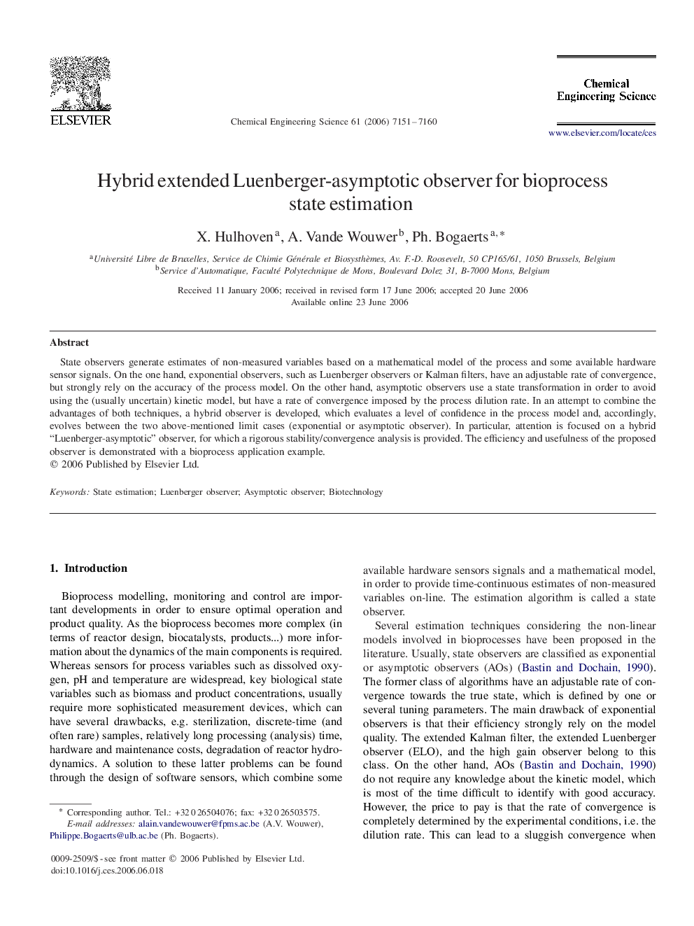 Hybrid extended Luenberger-asymptotic observer for bioprocess state estimation