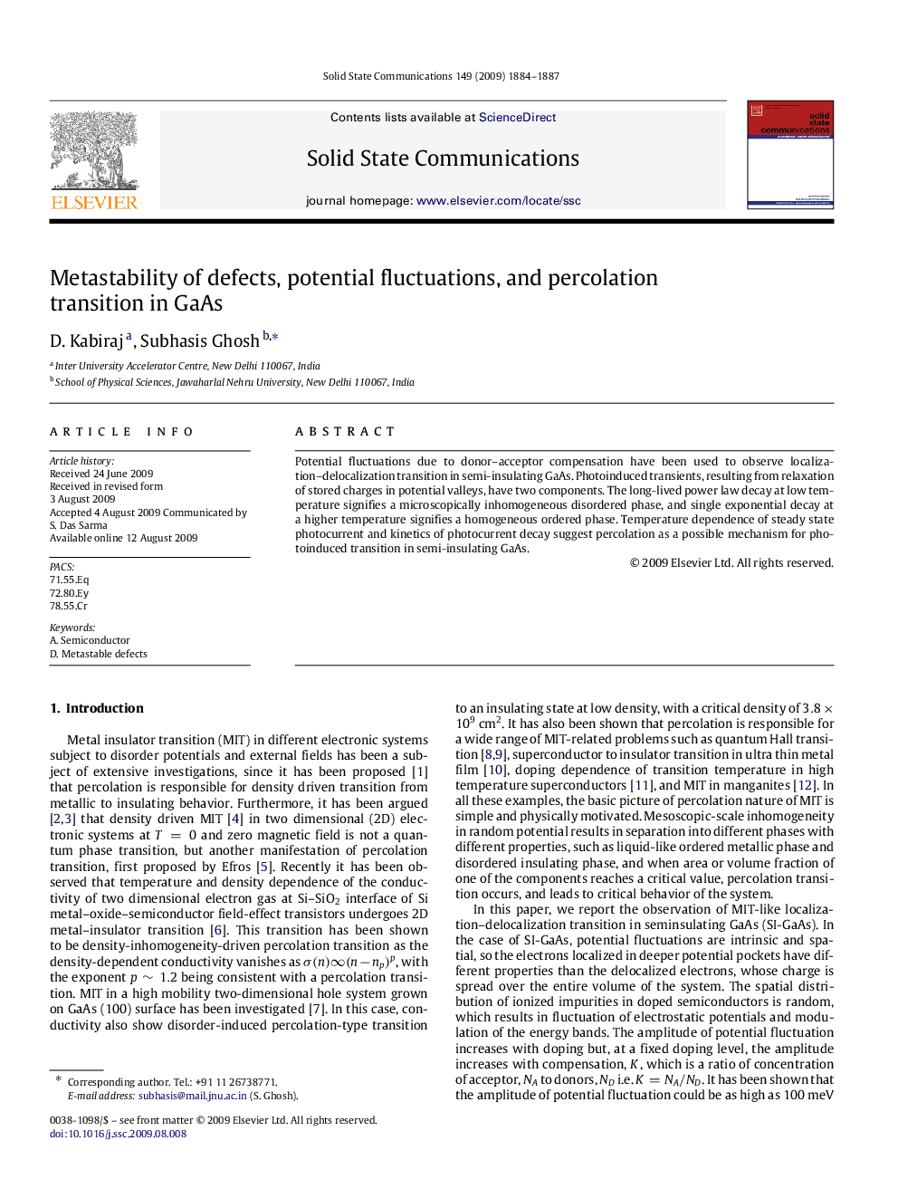 Metastability of defects, potential fluctuations, and percolation transition in GaAs