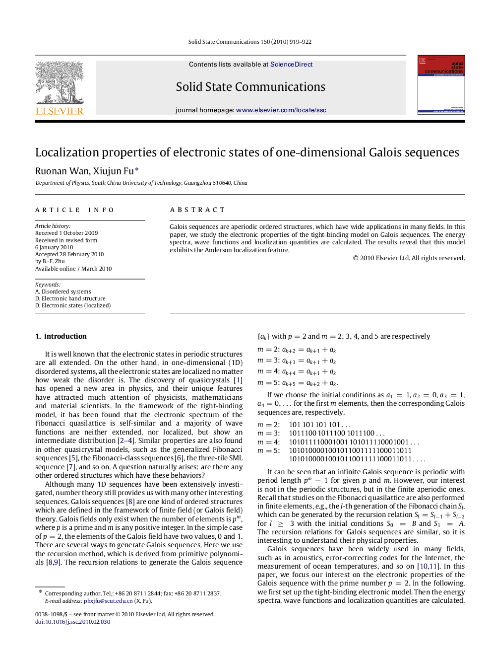 Localization properties of electronic states of one-dimensional Galois sequences