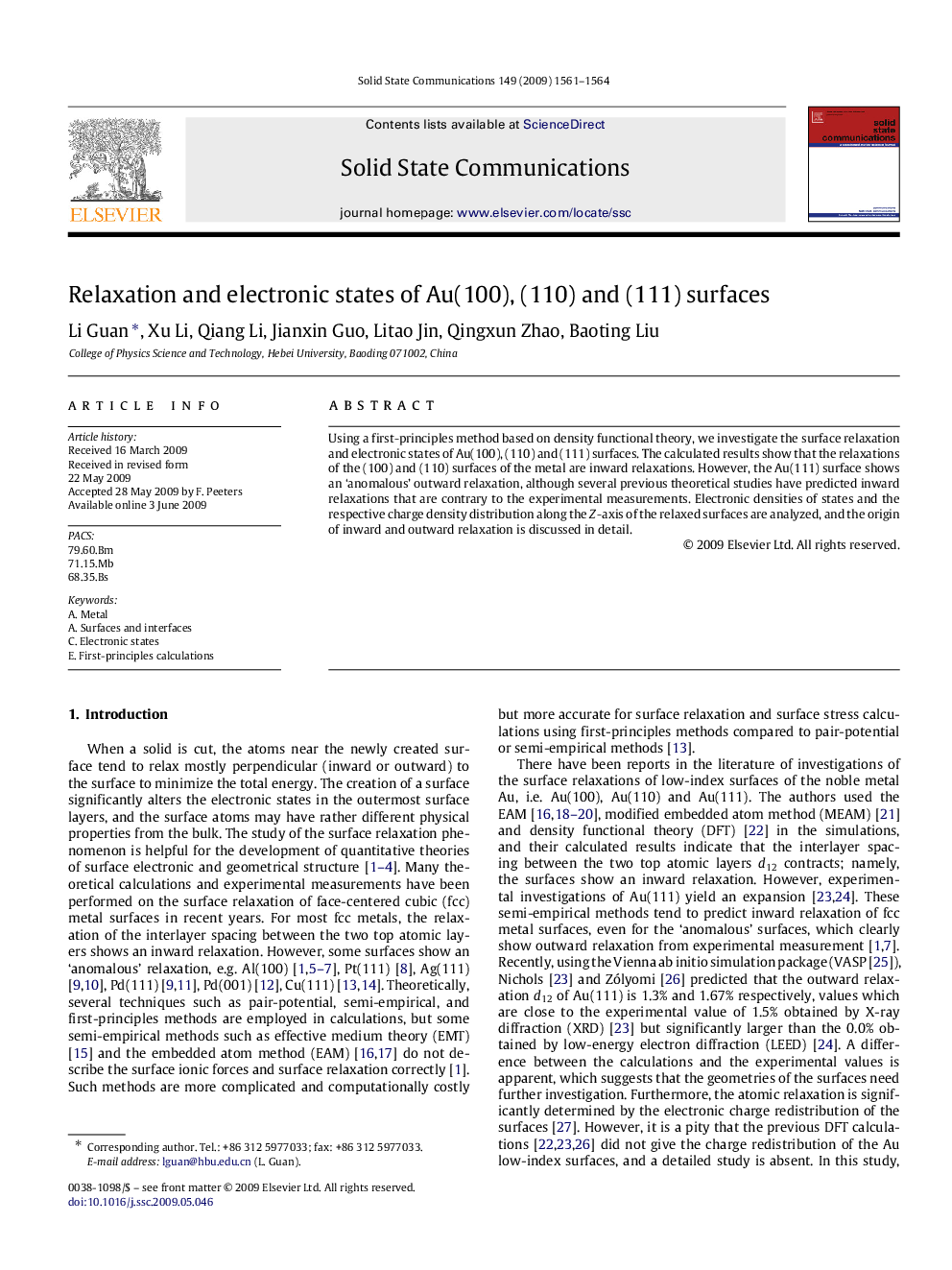 Relaxation and electronic states of Au(100), (110) and (111) surfaces