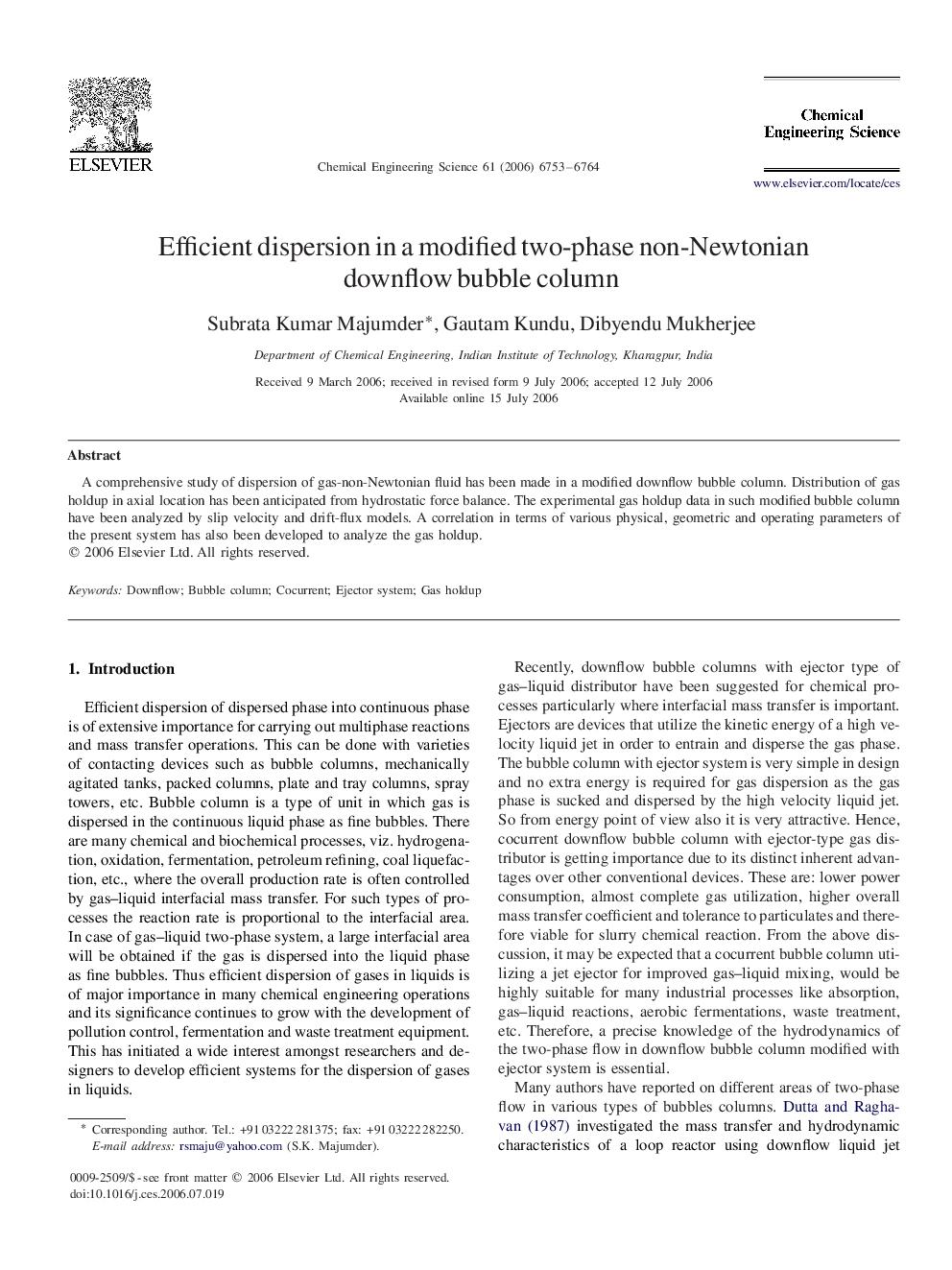 Efficient dispersion in a modified two-phase non-Newtonian downflow bubble column