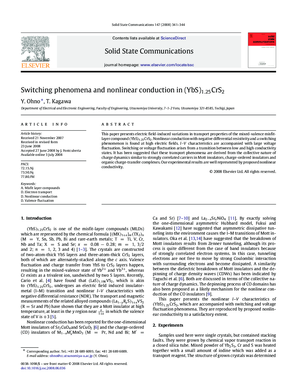 Switching phenomena and nonlinear conduction in (YbS)1.25CrS2