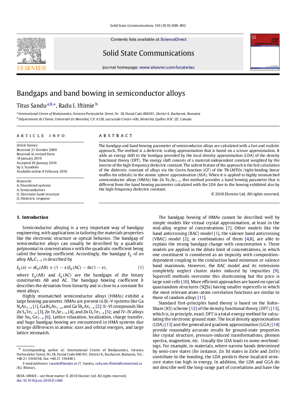 Bandgaps and band bowing in semiconductor alloys