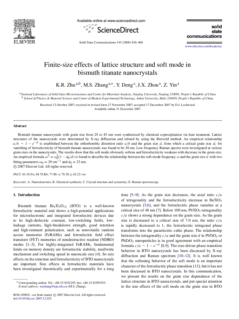 Finite-size effects of lattice structure and soft mode in bismuth titanate nanocrystals