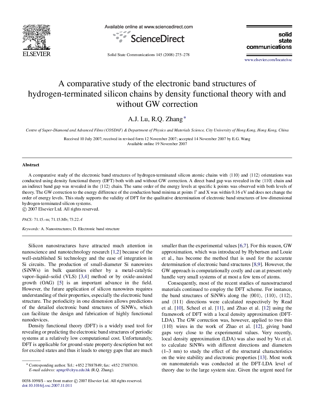 A comparative study of the electronic band structures of hydrogen-terminated silicon chains by density functional theory with and without GW correction