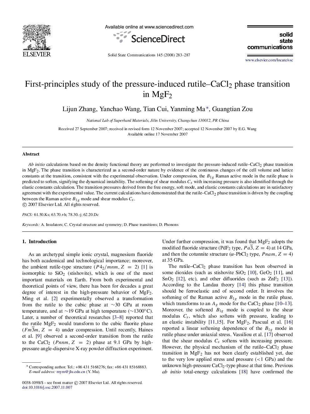 First-principles study of the pressure-induced rutile–CaCl2 phase transition in MgF2