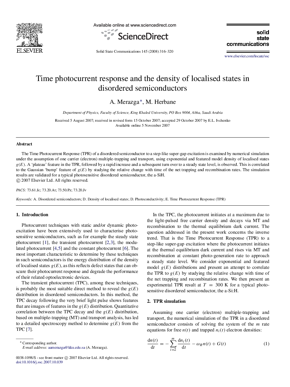 Time photocurrent response and the density of localised states in disordered semiconductors