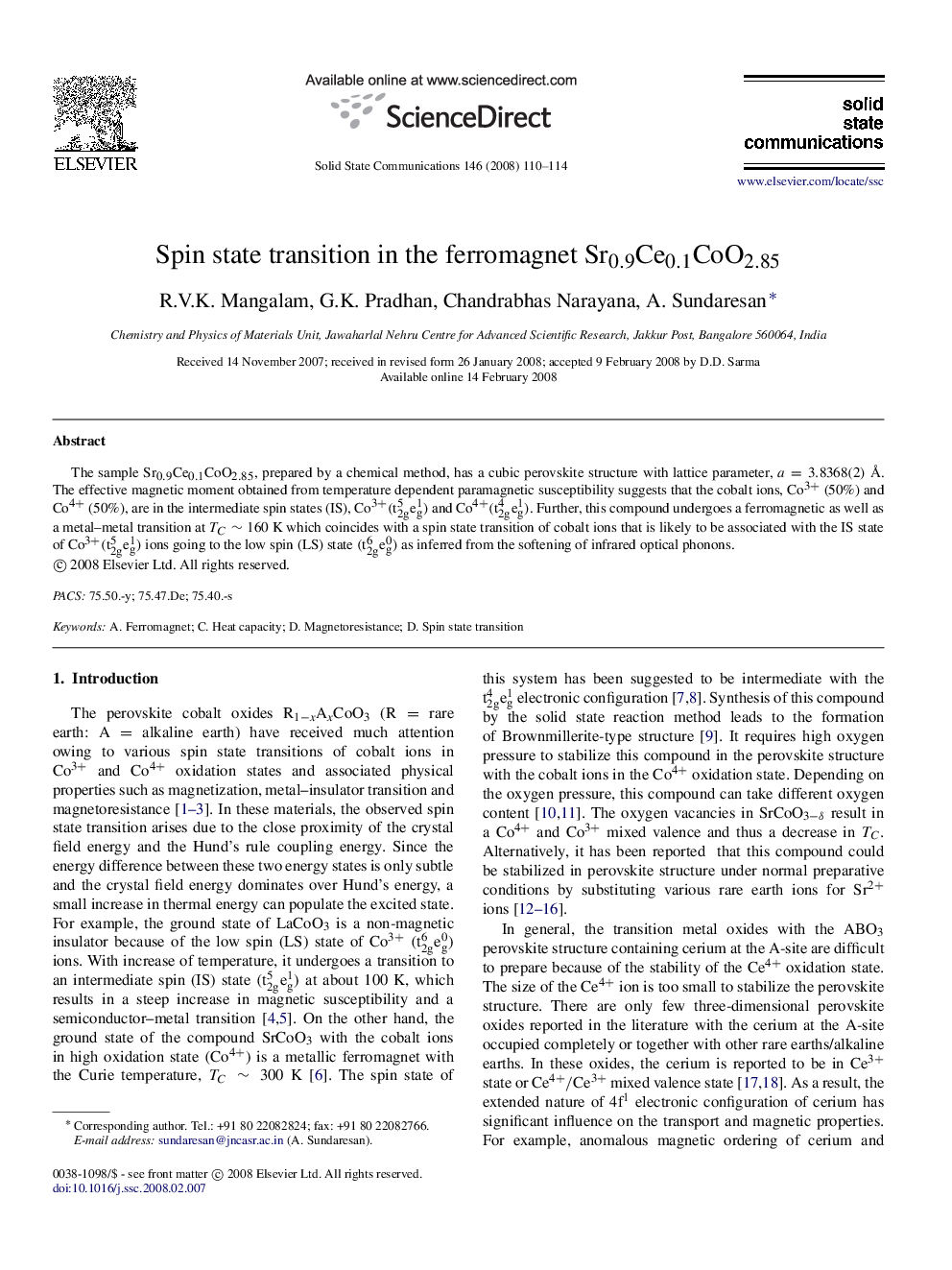 Spin state transition in the ferromagnet Sr0.9Ce0.1CoO2.85