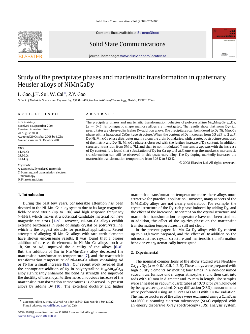 Study of the precipitate phases and martensitic transformation in quaternary Heusler alloys of NiMnGaDy