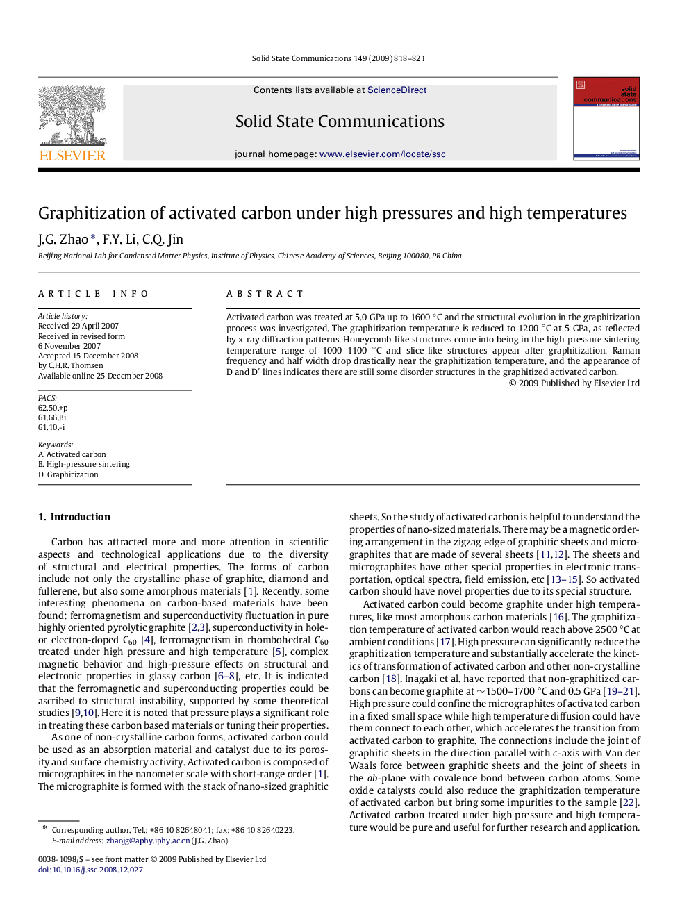 Graphitization of activated carbon under high pressures and high temperatures