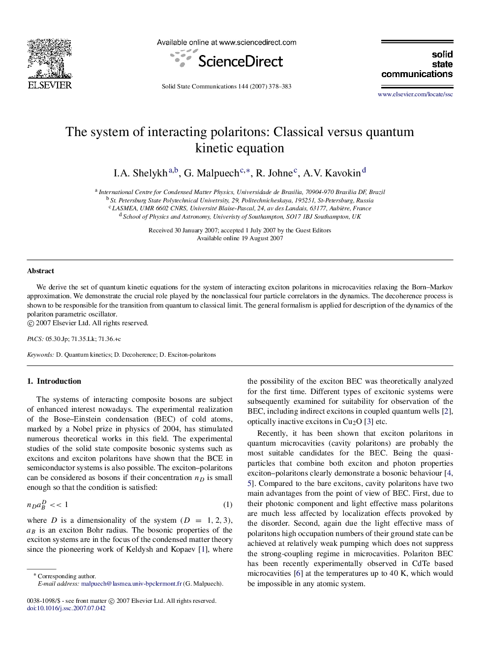 The system of interacting polaritons: Classical versus quantum kinetic equation