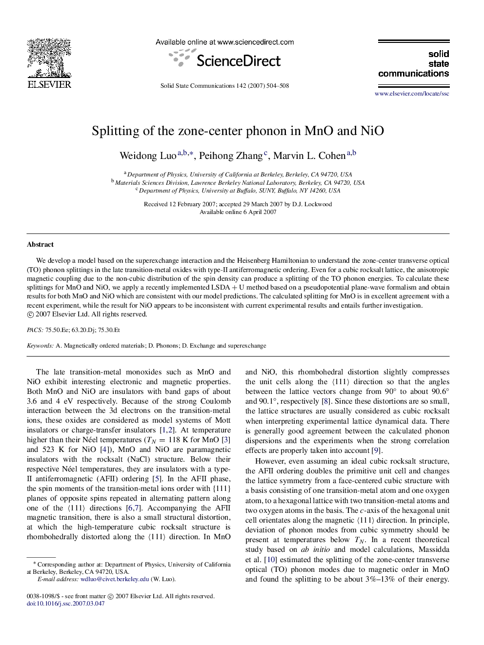 Splitting of the zone-center phonon in MnO and NiO