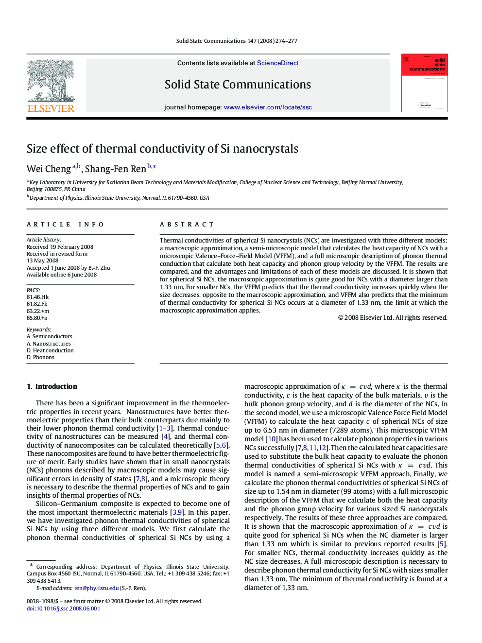 Size effect of thermal conductivity of Si nanocrystals