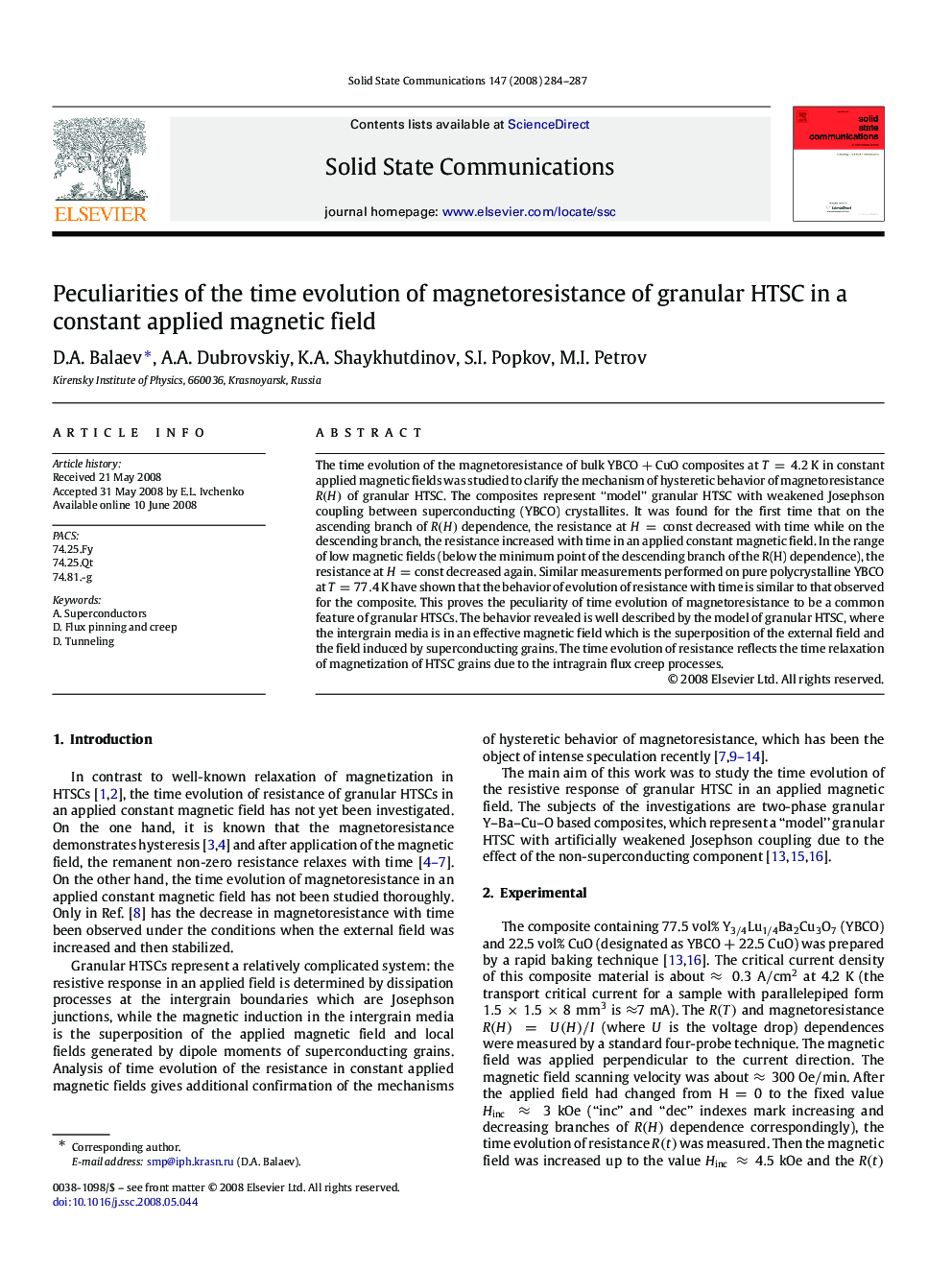 Peculiarities of the time evolution of magnetoresistance of granular HTSC in a constant applied magnetic field