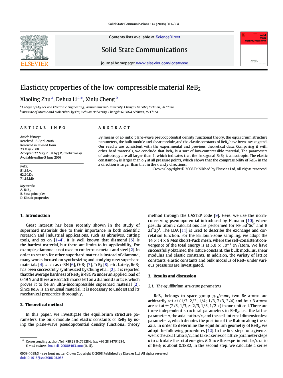 Elasticity properties of the low-compressible material ReB2