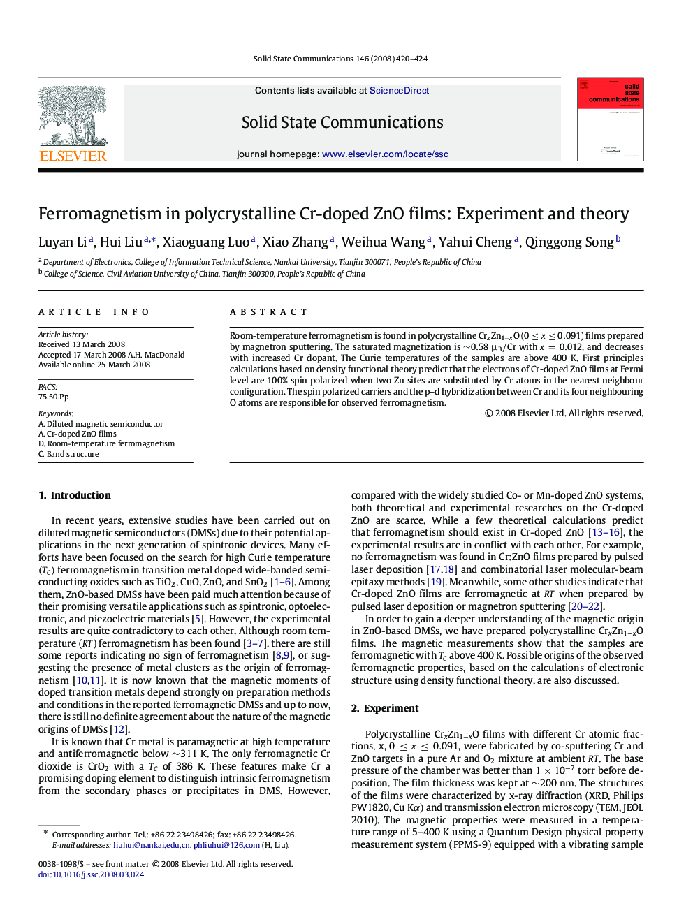 Ferromagnetism in polycrystalline Cr-doped ZnO films: Experiment and theory