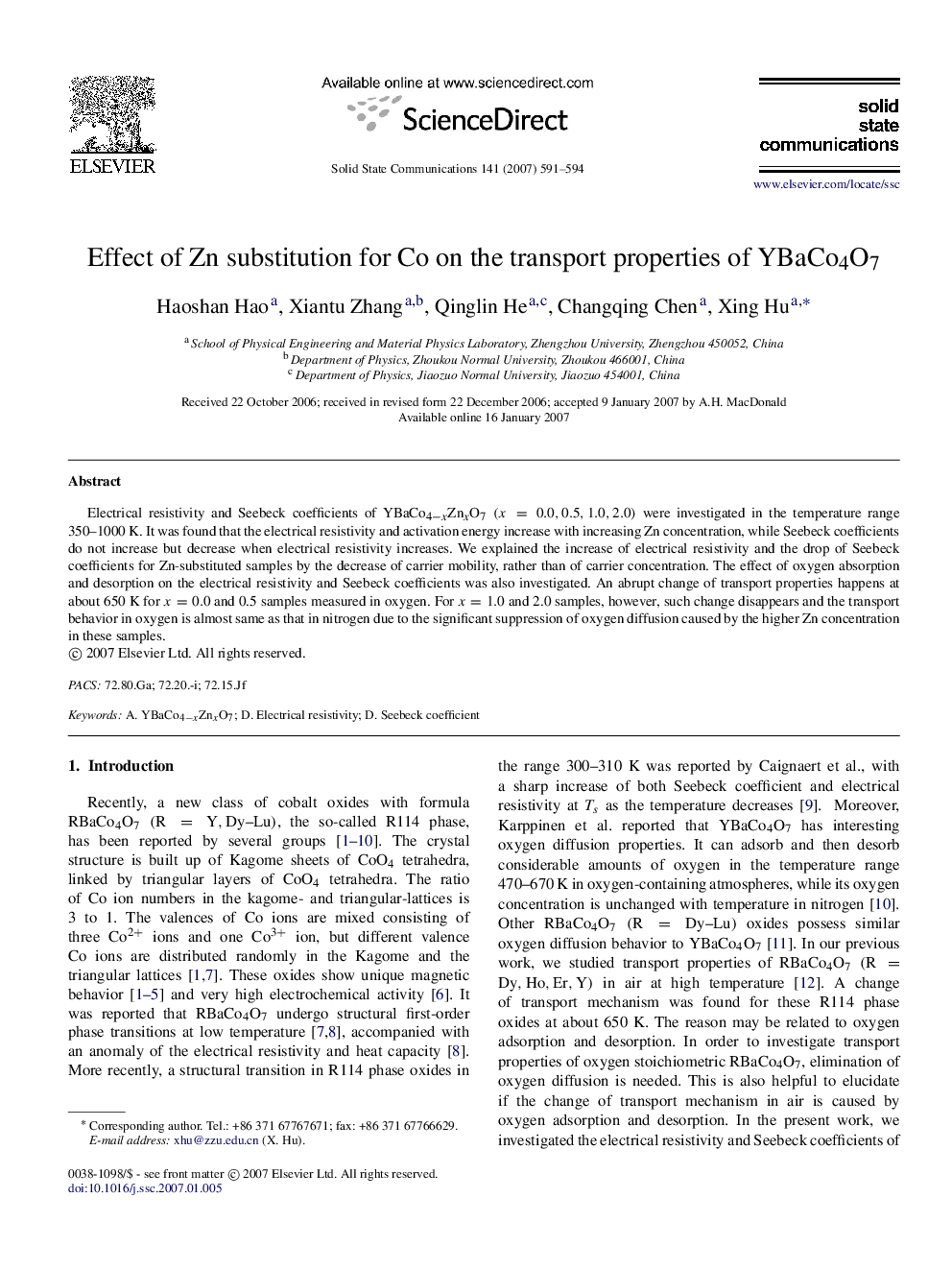 Effect of Zn substitution for Co on the transport properties of Y BaCo4O7