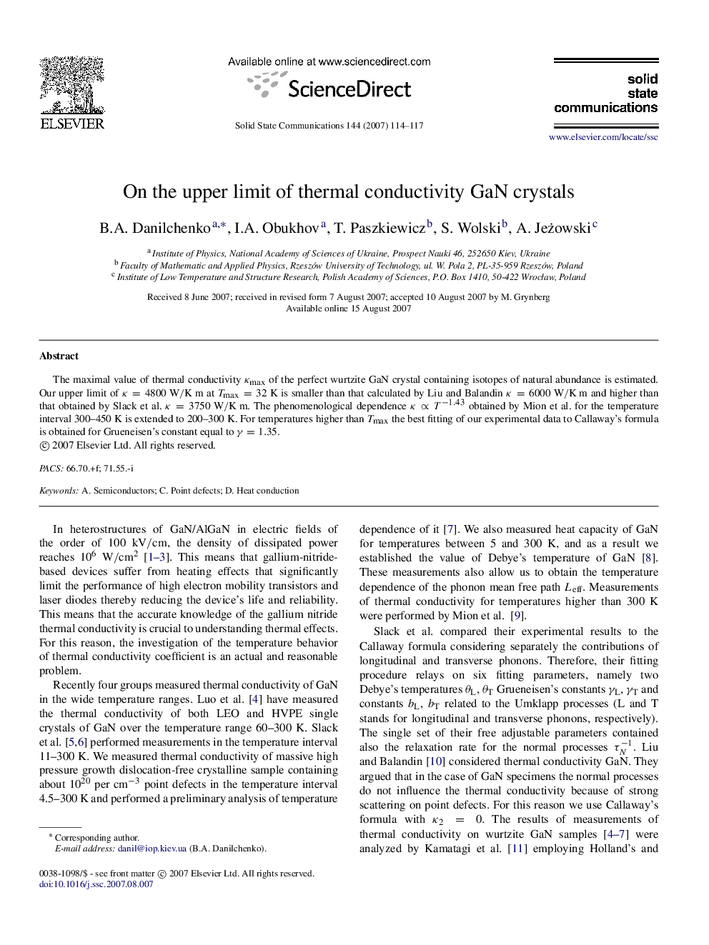 On the upper limit of thermal conductivity GaN crystals