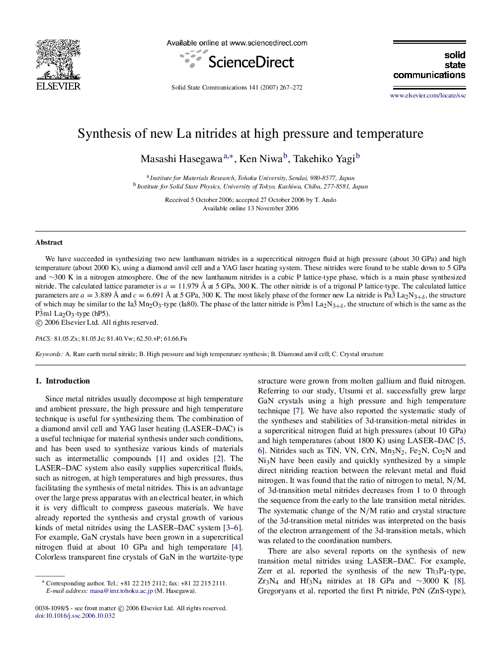 Synthesis of new La nitrides at high pressure and temperature