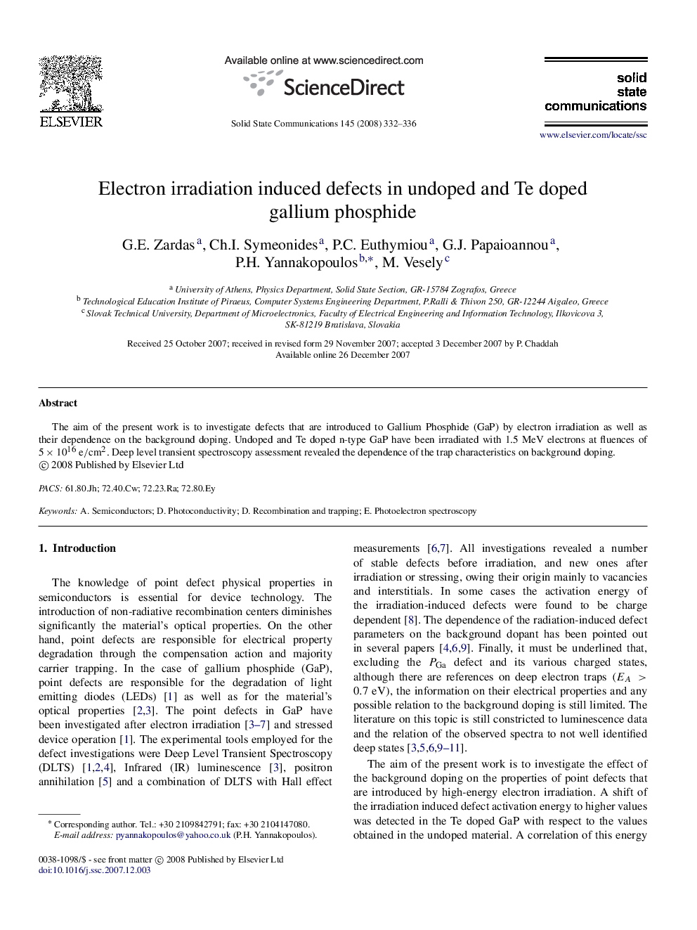 Electron irradiation induced defects in undoped and Te doped gallium phosphide