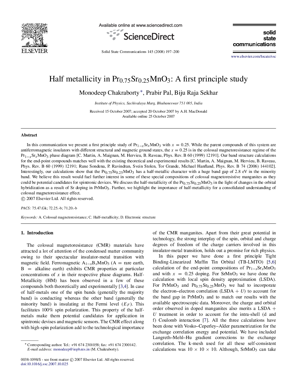 Half metallicity in Pr0.75Sr0.25MnO3 : A first principle study
