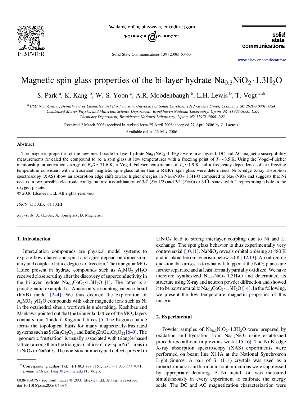 Magnetic spin glass properties of the bi-layer hydrate Na0.3NiO2·1.3H2O