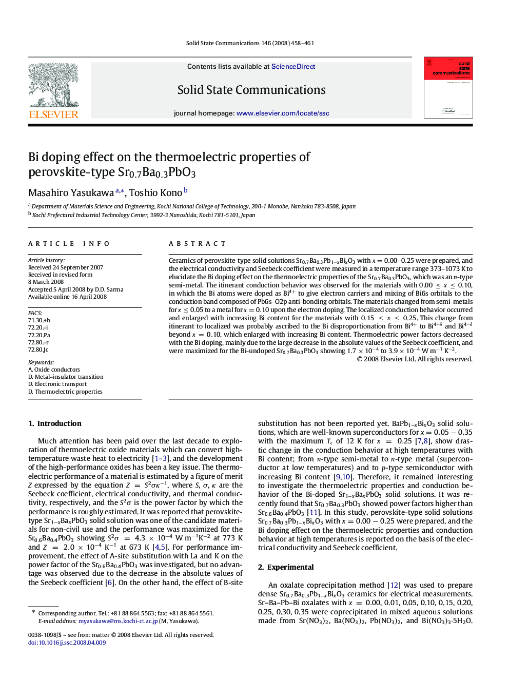 Bi doping effect on the thermoelectric properties of perovskite-type Sr0.7Ba0.3PbO3