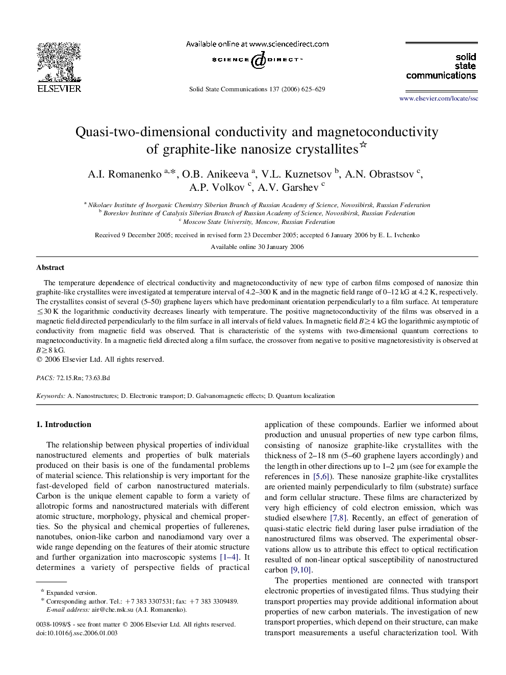 Quasi-two-dimensional conductivity and magnetoconductivity of graphite-like nanosize crystallites 