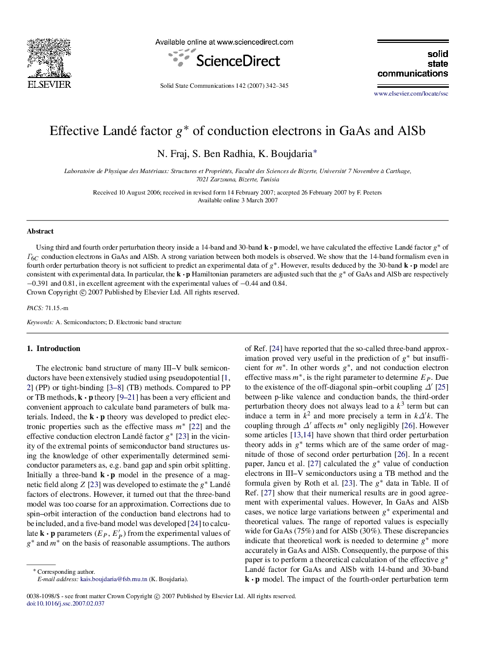 Effective Landé factor g∗g∗ of conduction electrons in GaAs and AlSb