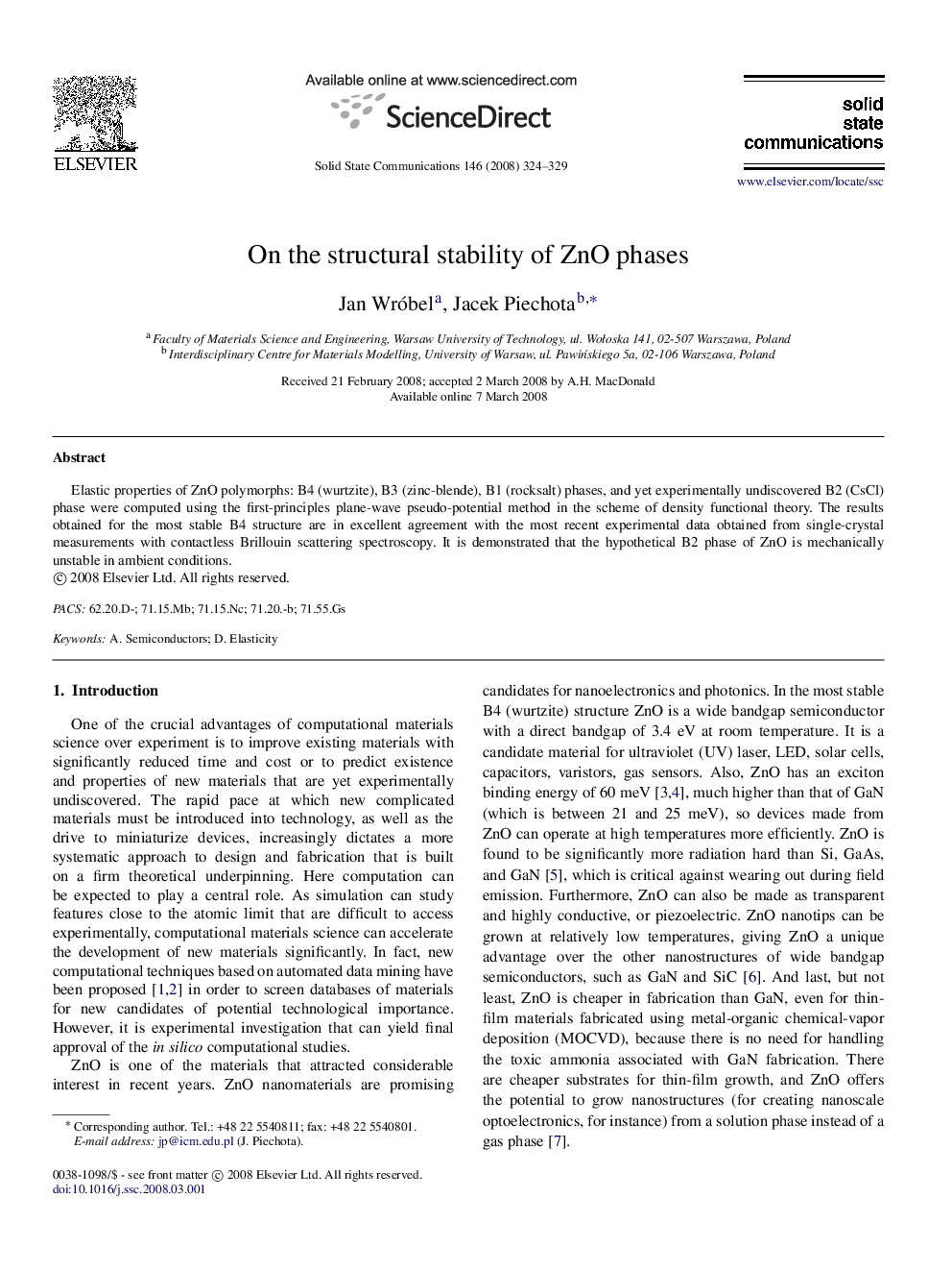 On the structural stability of ZnO phases
