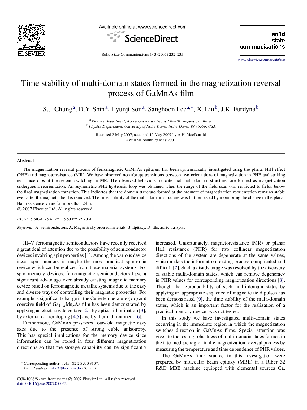 Time stability of multi-domain states formed in the magnetization reversal process of GaMnAs film