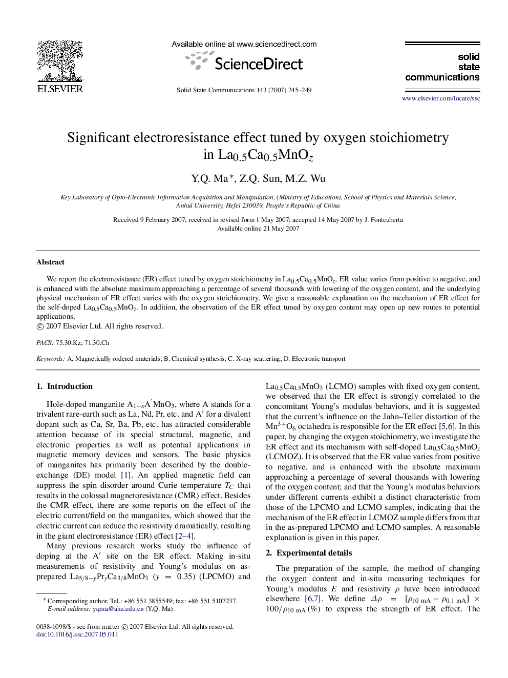 Significant electroresistance effect tuned by oxygen stoichiometry in La0.5Ca0.5MnOz