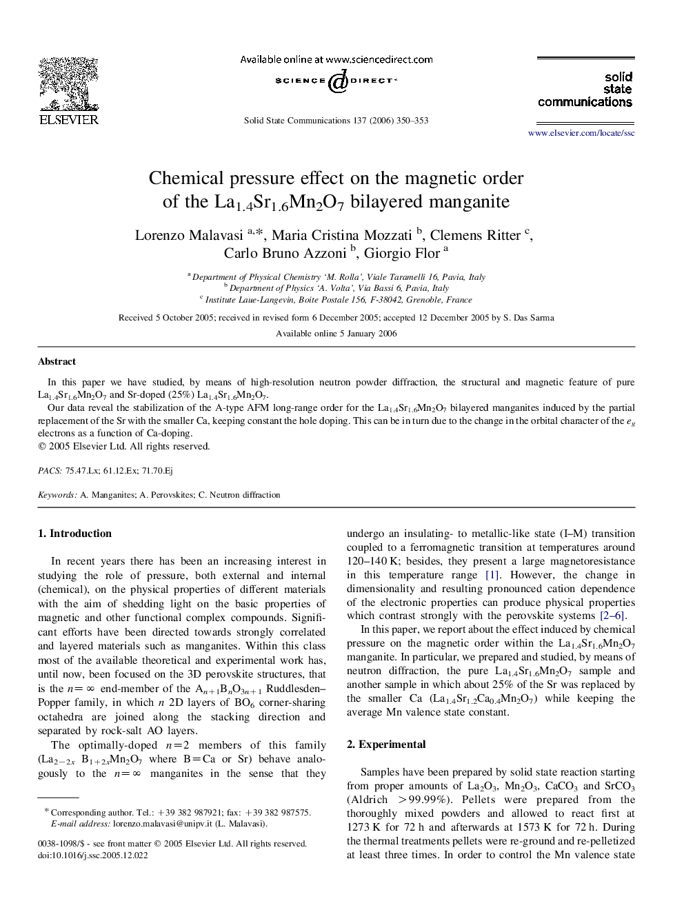 Chemical pressure effect on the magnetic order of the La1.4Sr1.6Mn2O7 bilayered manganite