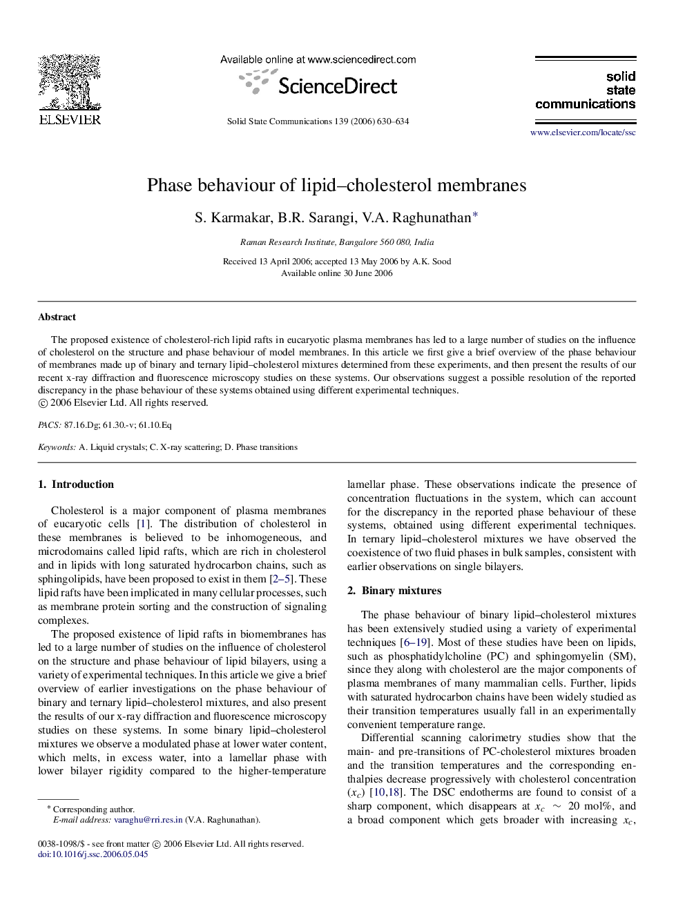 Phase behaviour of lipid–cholesterol membranes