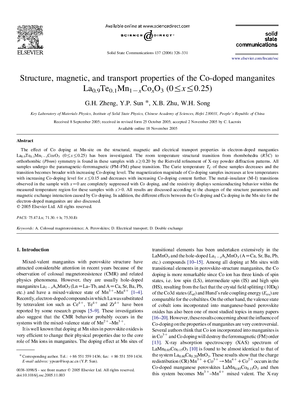 Structure, magnetic, and transport properties of the Co-doped manganites La0.9Te0.1Mn1−xCoxO3 (0≤x≤0.25)