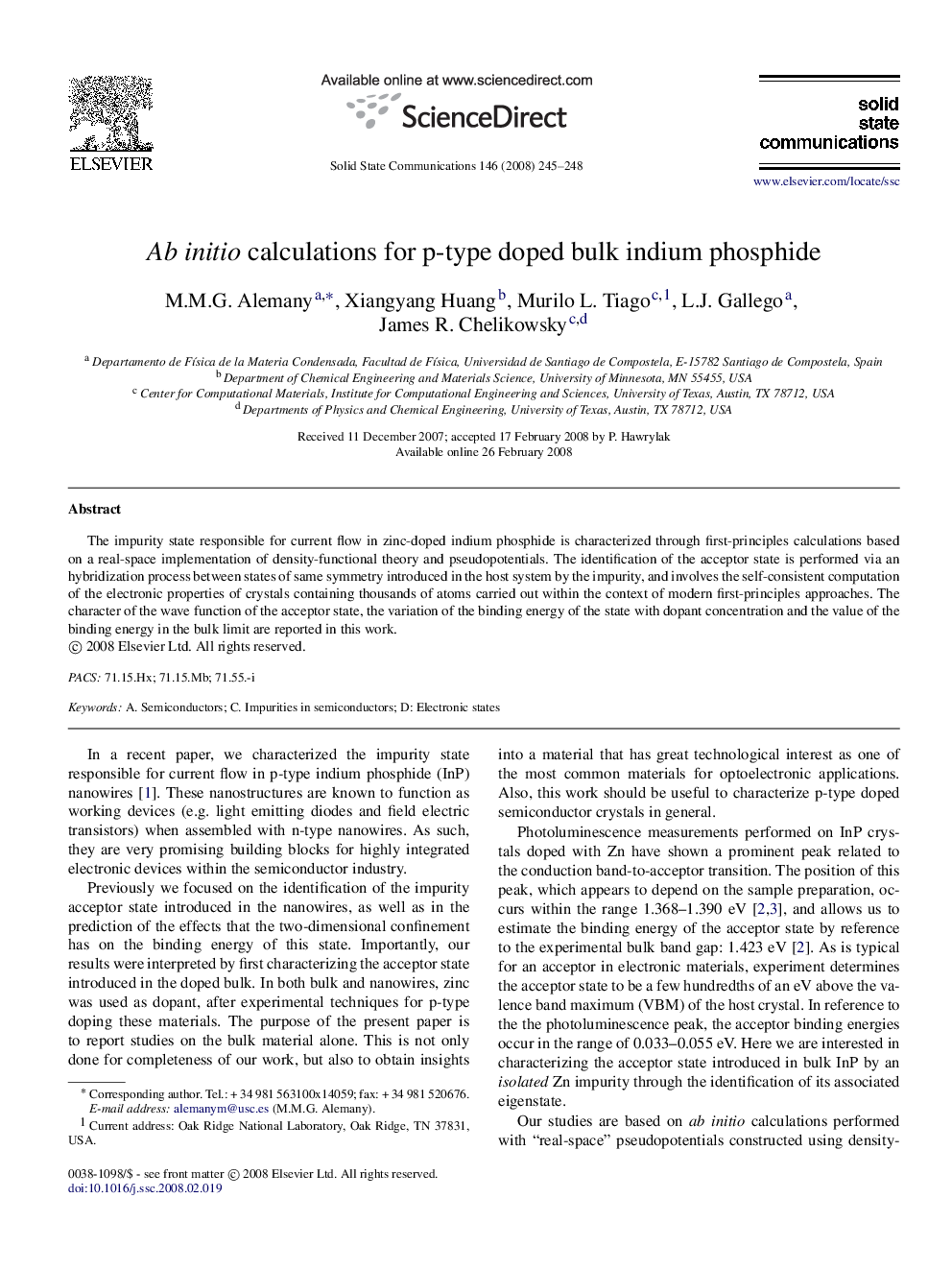 Ab initio calculations for p-type doped bulk indium phosphide