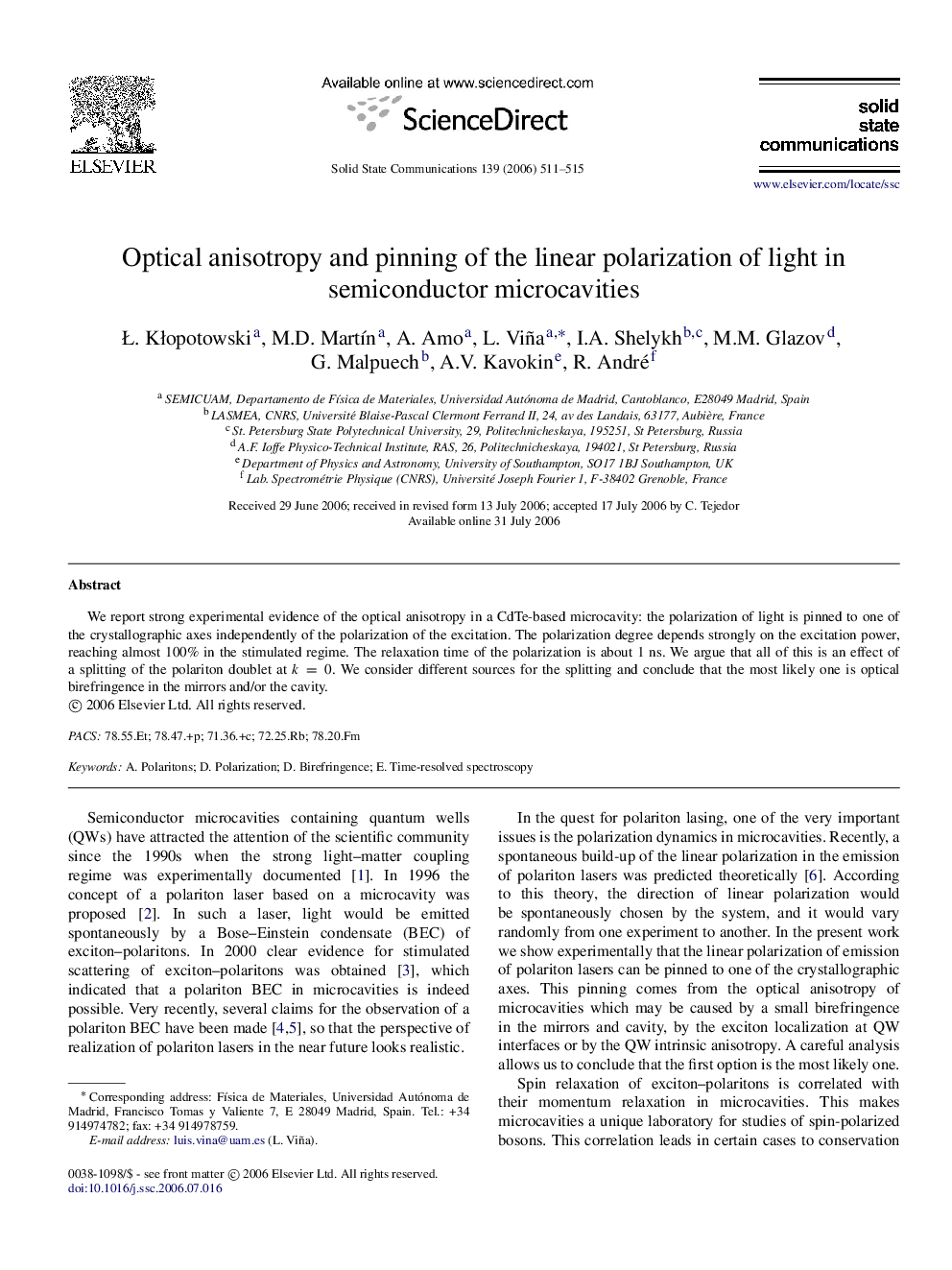 Optical anisotropy and pinning of the linear polarization of light in semiconductor microcavities