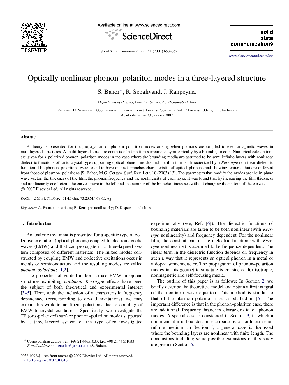 Optically nonlinear phonon-polariton modes in a three-layered structure