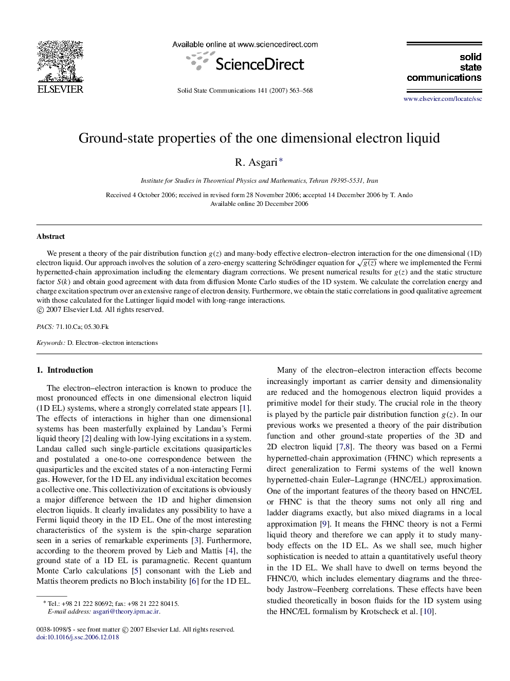 Ground-state properties of the one dimensional electron liquid