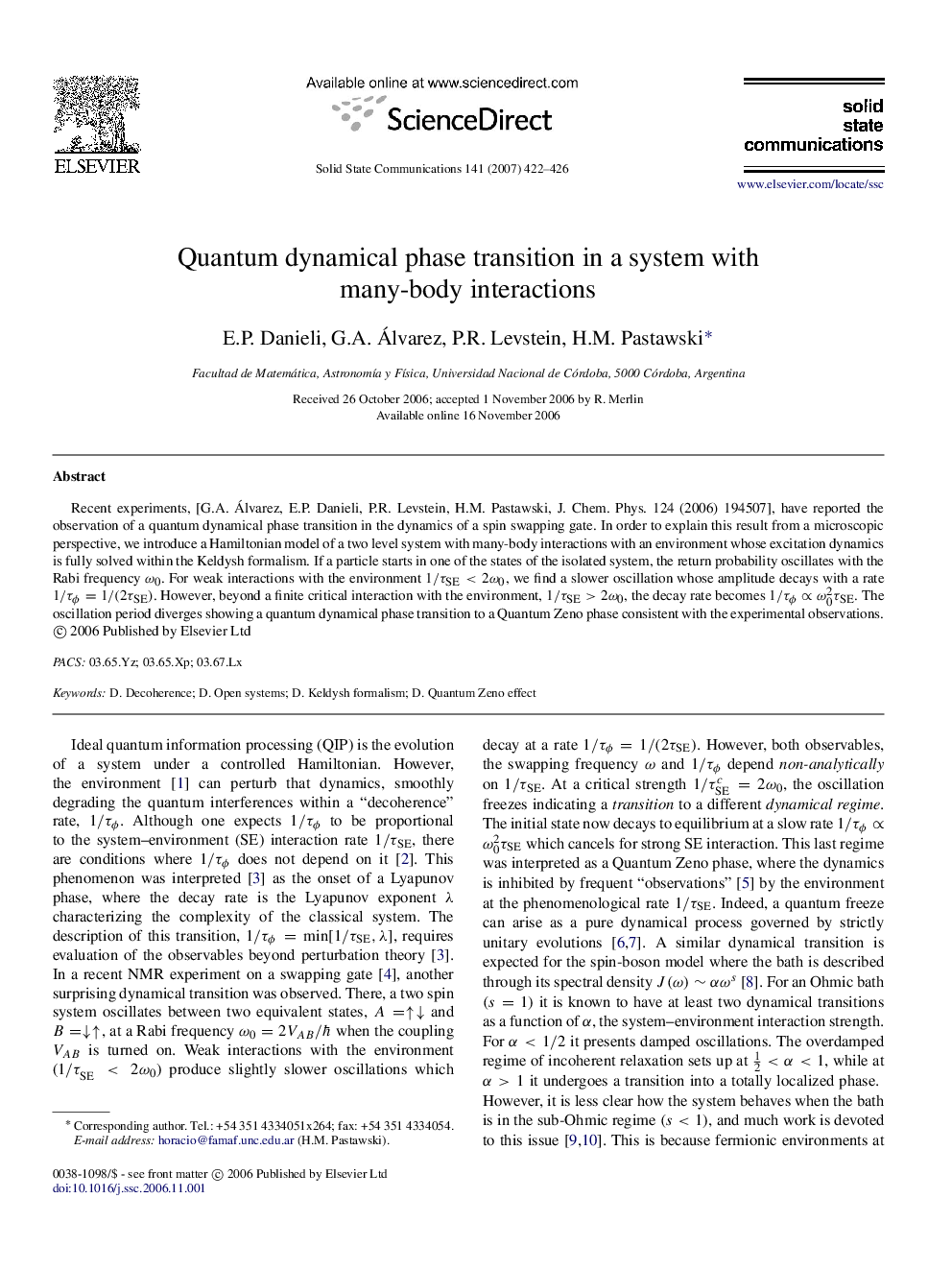 Quantum dynamical phase transition in a system with many-body interactions