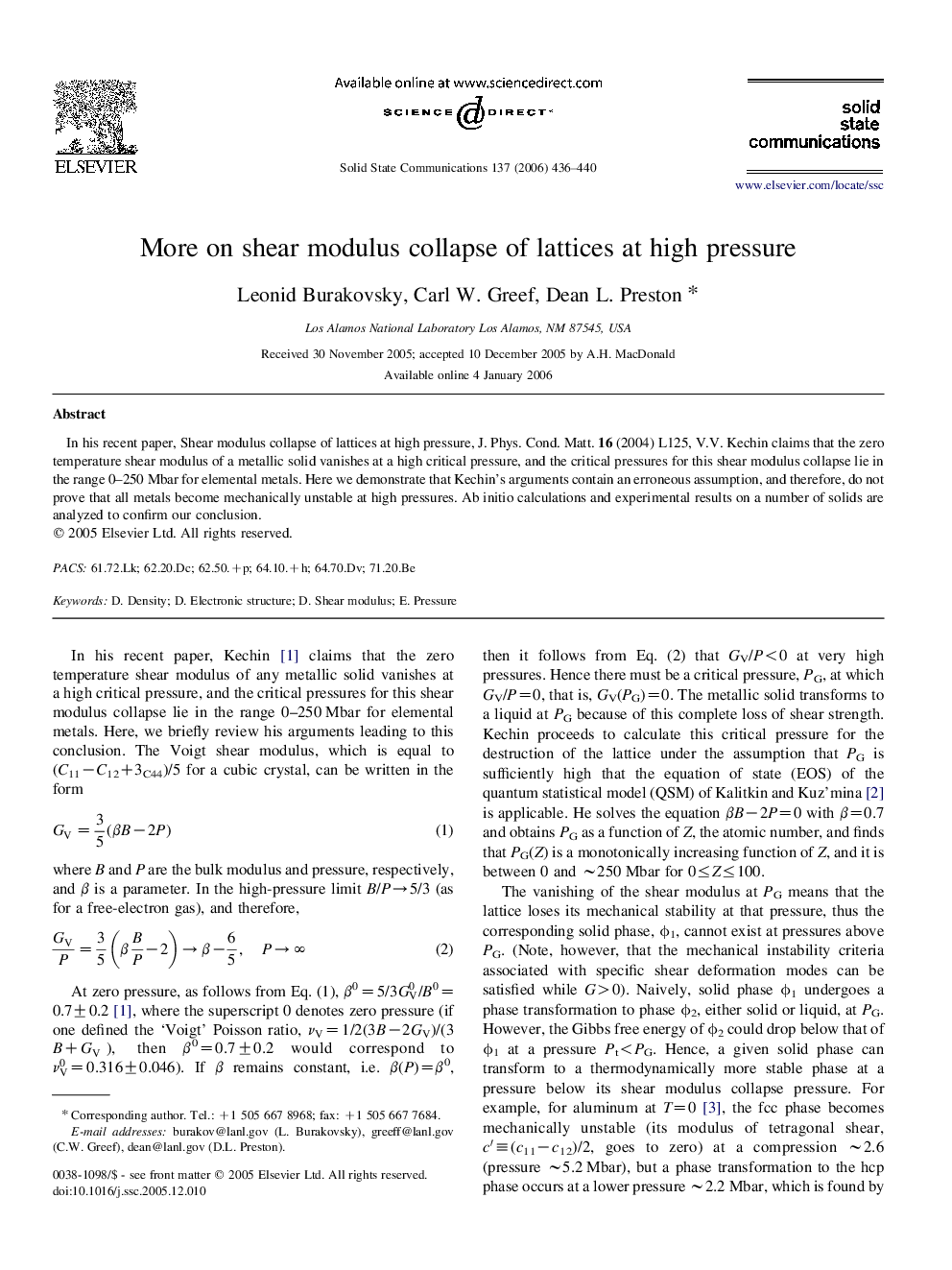 More on shear modulus collapse of lattices at high pressure