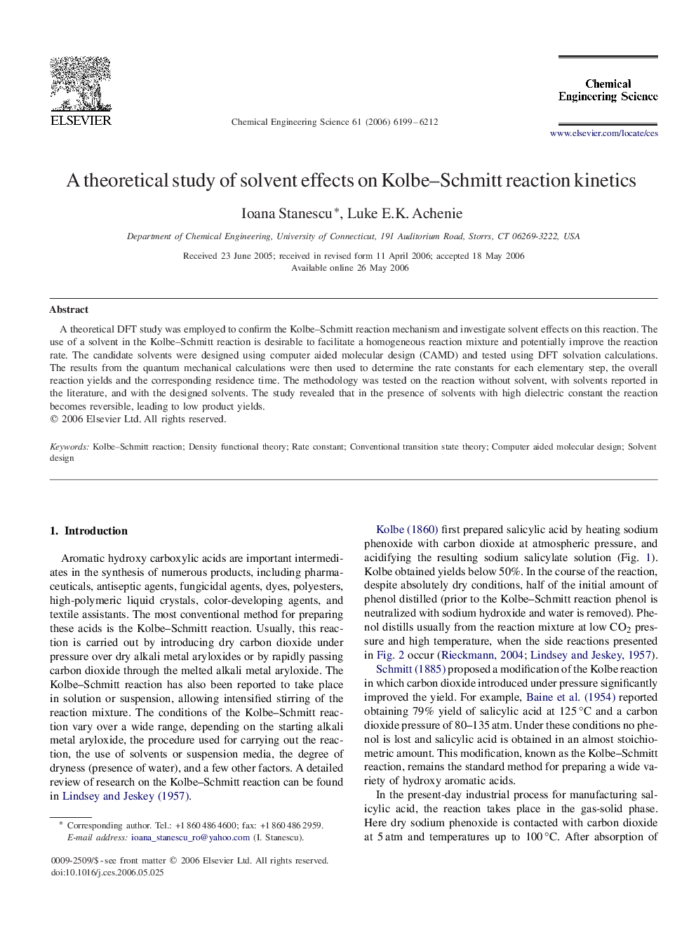 A theoretical study of solvent effects on Kolbe–Schmitt reaction kinetics